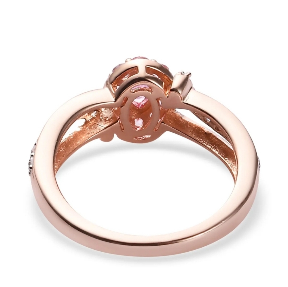 Natural Pink Sapphire & White Zircon Halo Ring in 14k Rose Gold/925 Size 7.5! - Picture 4 of 9